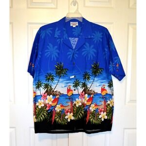 Vintage Pacific Legend Hawaiian Shirt‎ Blue Parrot Print XL EUC